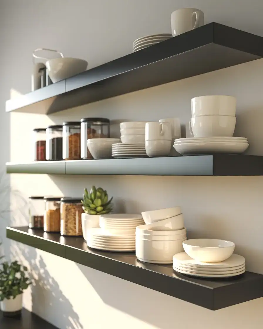 White Walls with Black Floating Shelves 1
