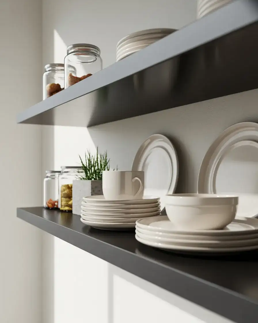 White Walls with Black Floating Shelves 2