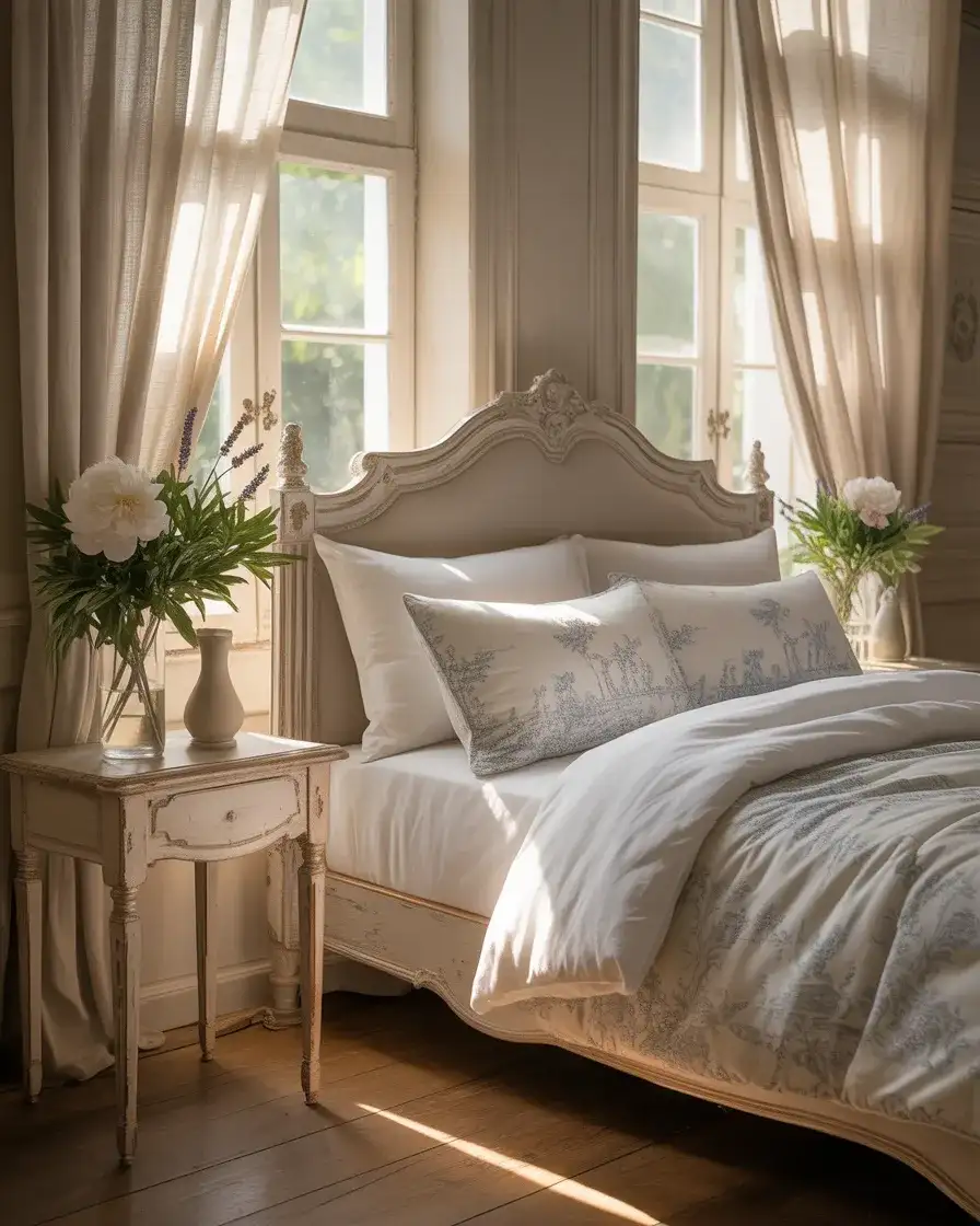 White and Blue French Country Bedroom 1