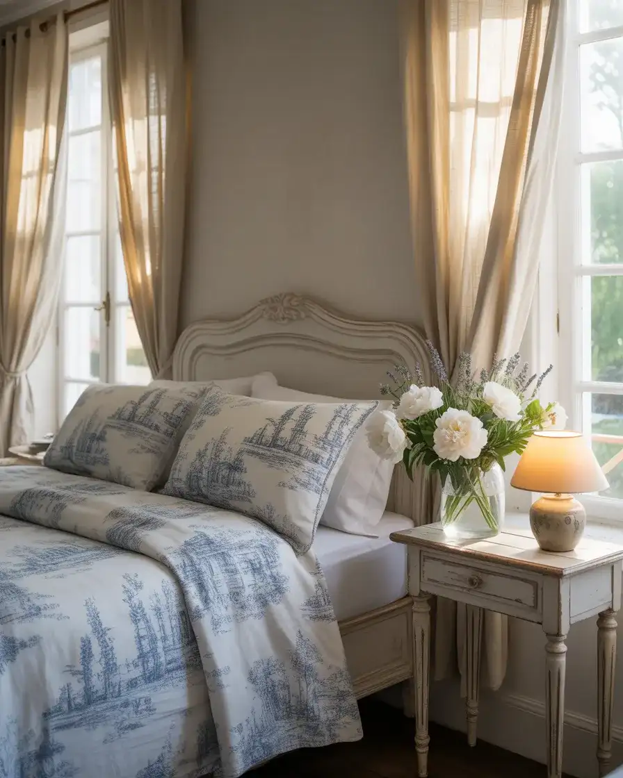 White and Blue French Country Bedroom 2