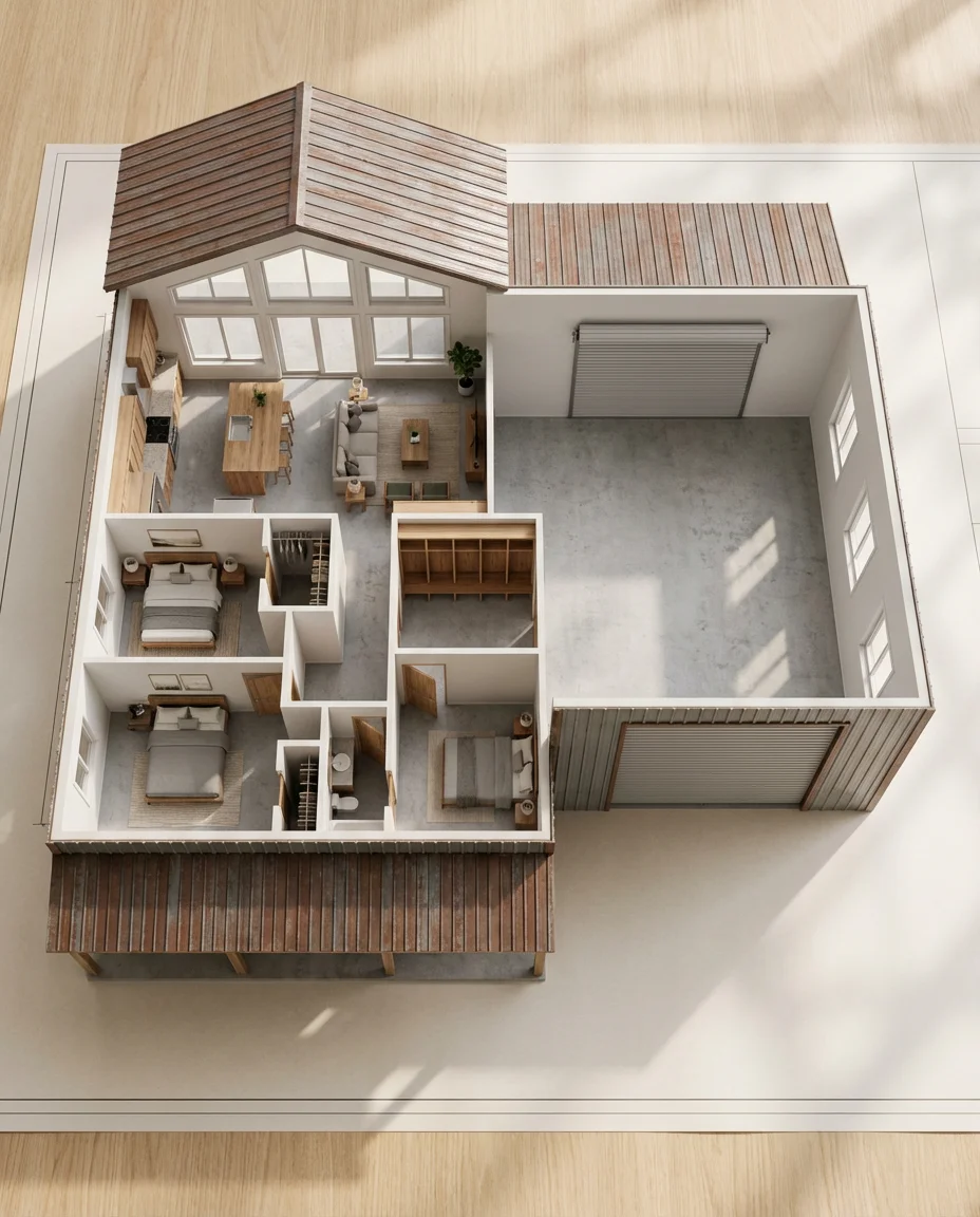 3-Bedroom Floor Plan With Attached Shop 1