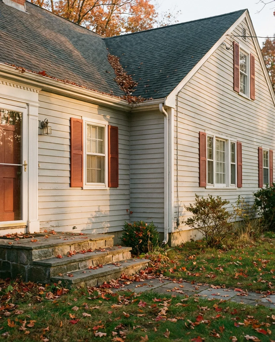 Barn Red Shutters on a Pale Grey House 1