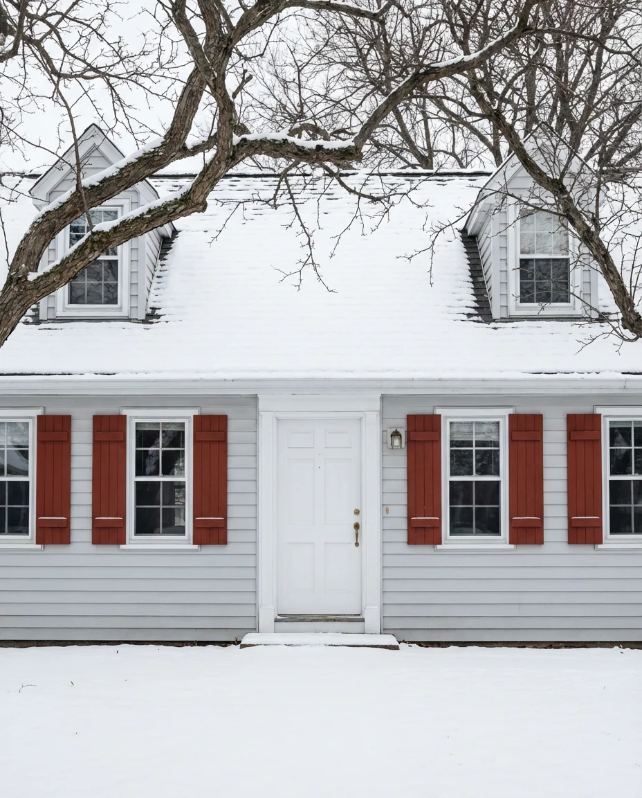 Barn Red Shutters on a Pale Grey House 2