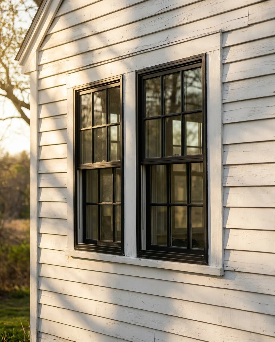 Black Window Frames on an All-White House 2