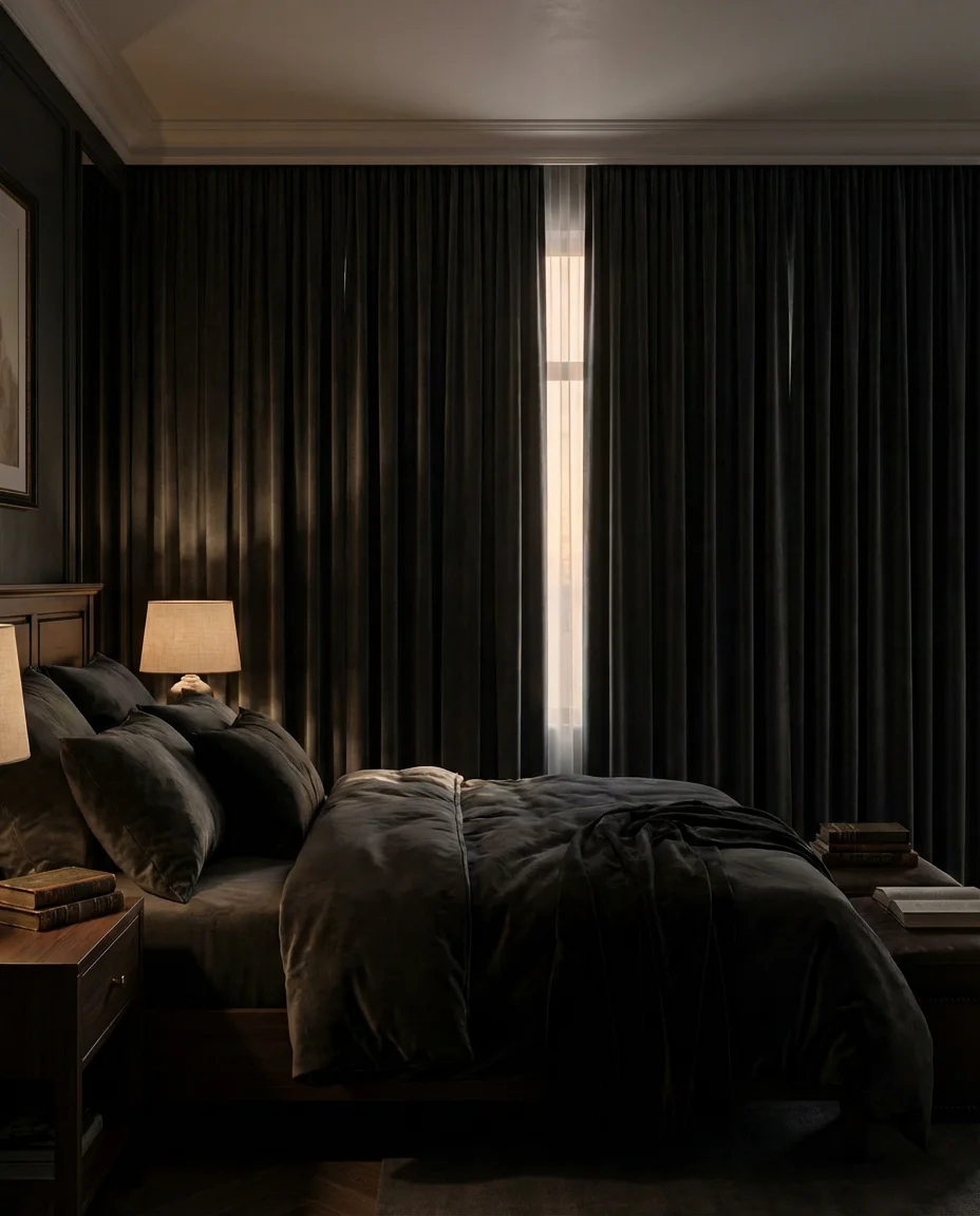 Blackout Curtains with Style in a Dark Bedroom 1