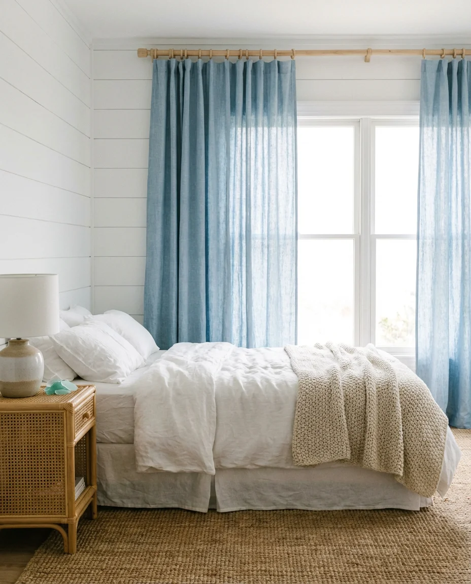 Blue Curtains to Anchor a Coastal Bedroom 1