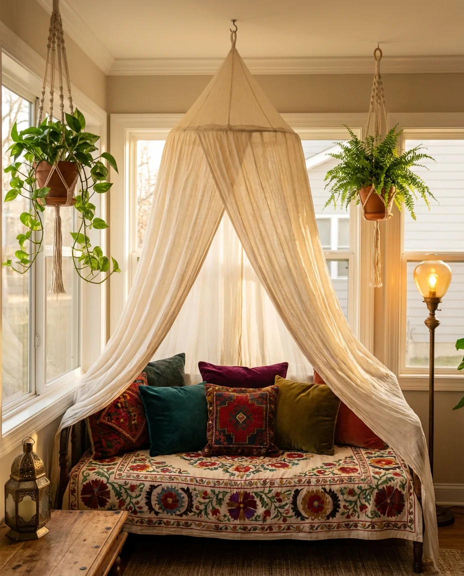 Bohemian Sunroom With Canopy Bed Daybed 1
