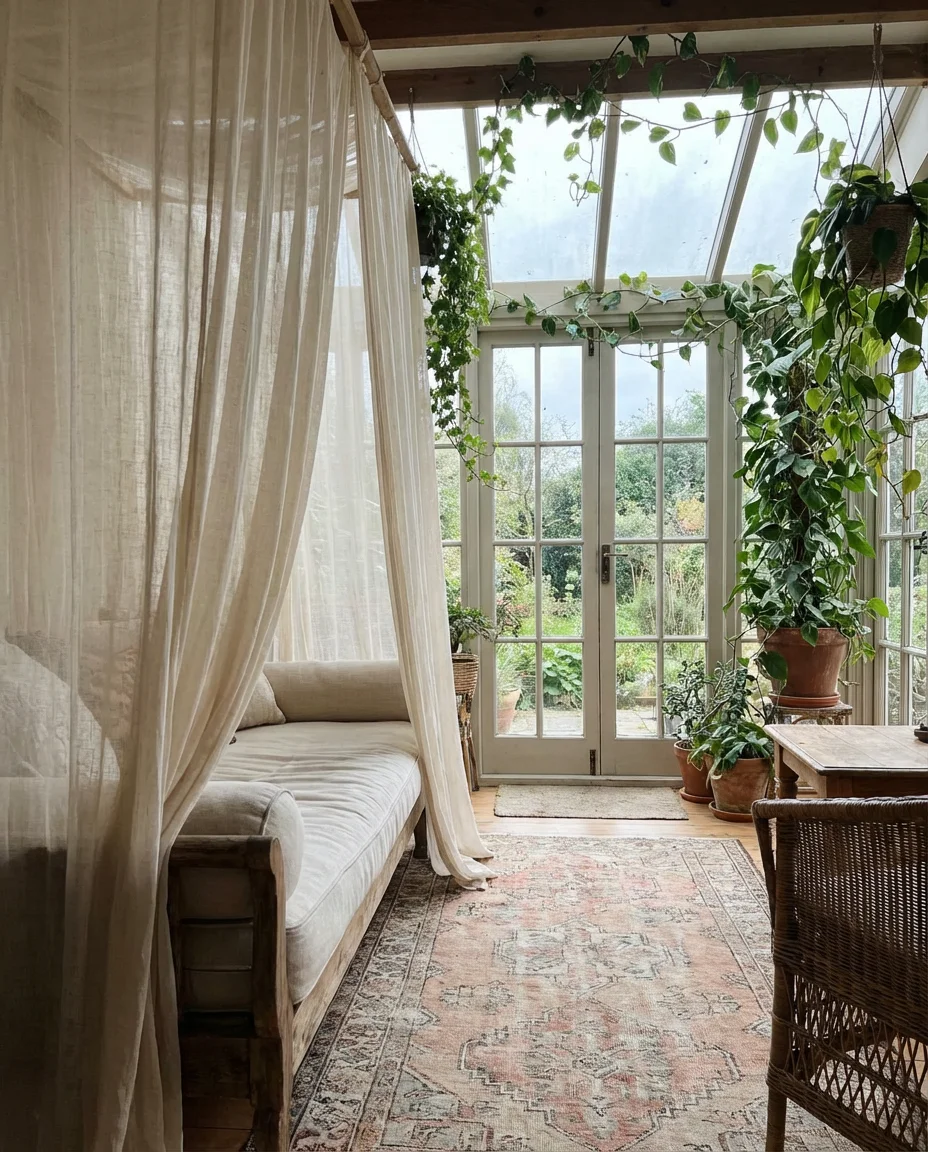 Bohemian Sunroom With Canopy Bed Daybed 2