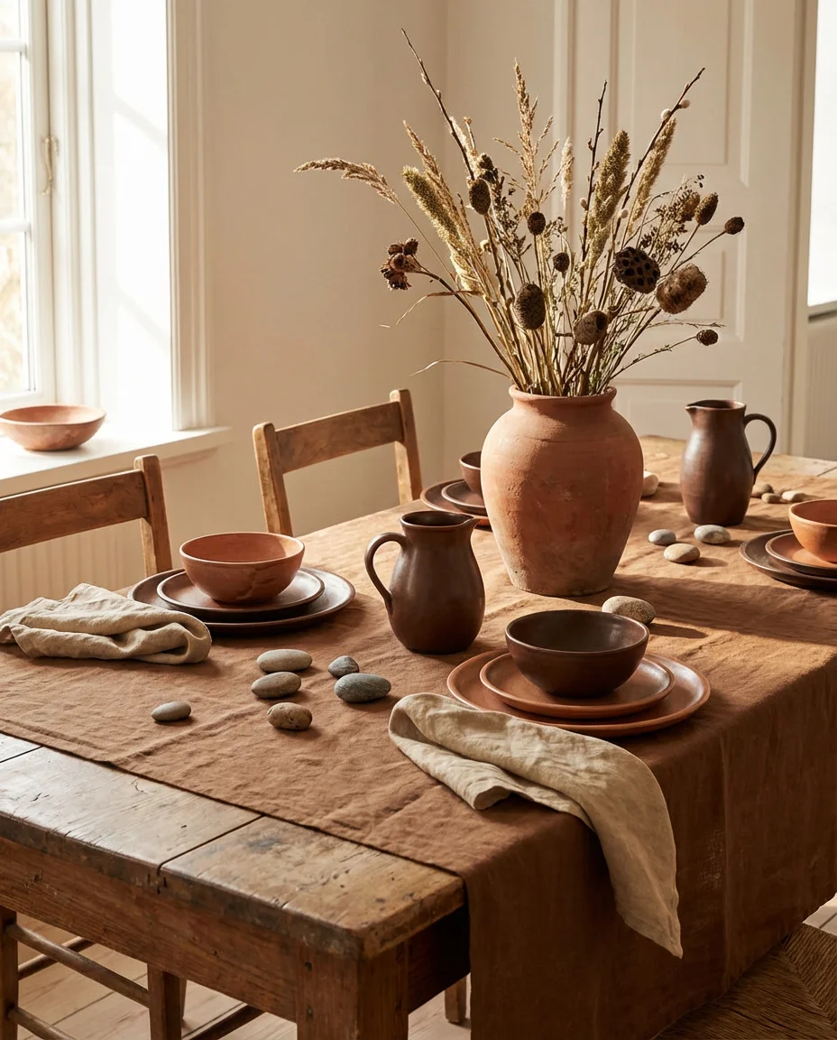 Brown Earthy Table Decor with Ceramic Accents 1