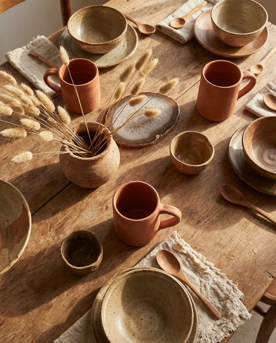 Brown Earthy Table Decor with Ceramic Accents 2