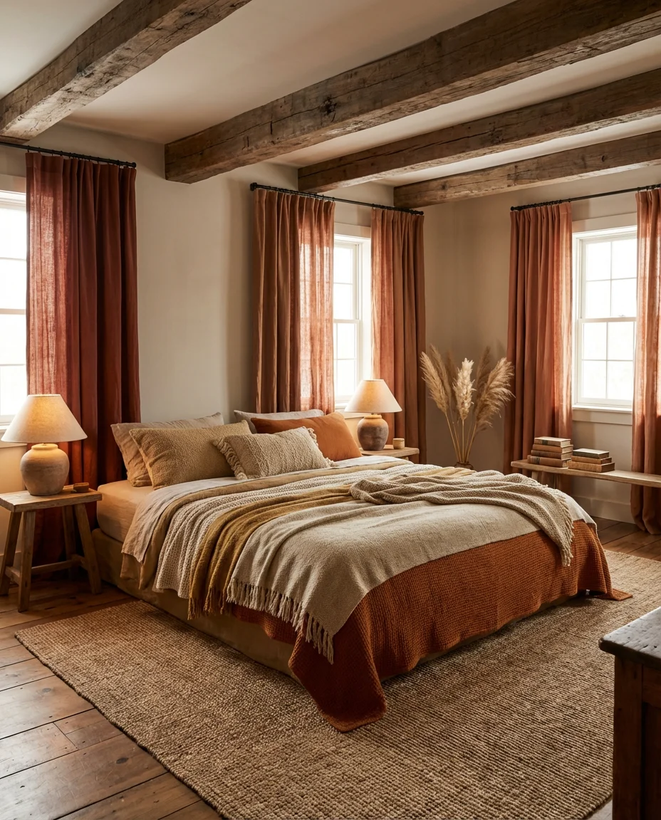 Brown and Rust Curtains for a Warm Earthy Bedroom 1