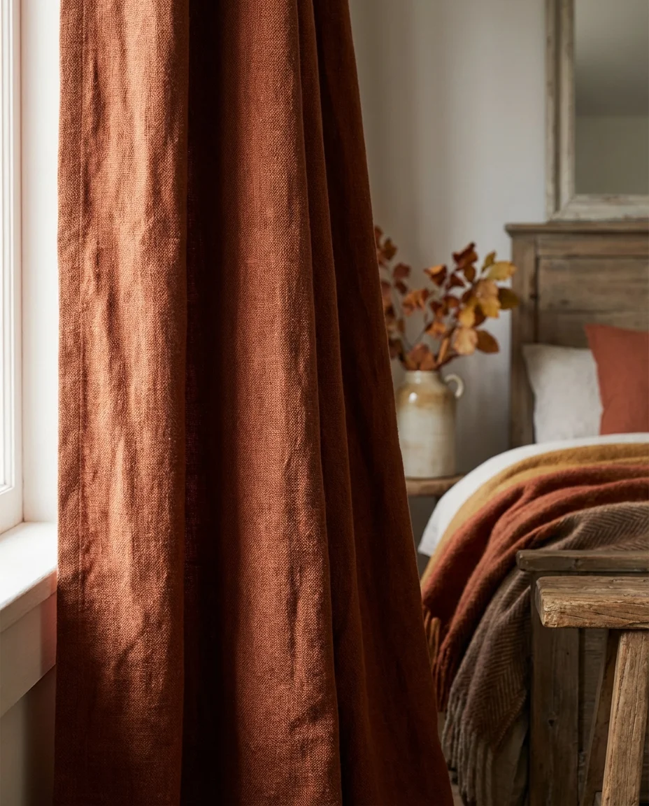 Brown and Rust Curtains for a Warm Earthy Bedroom 2