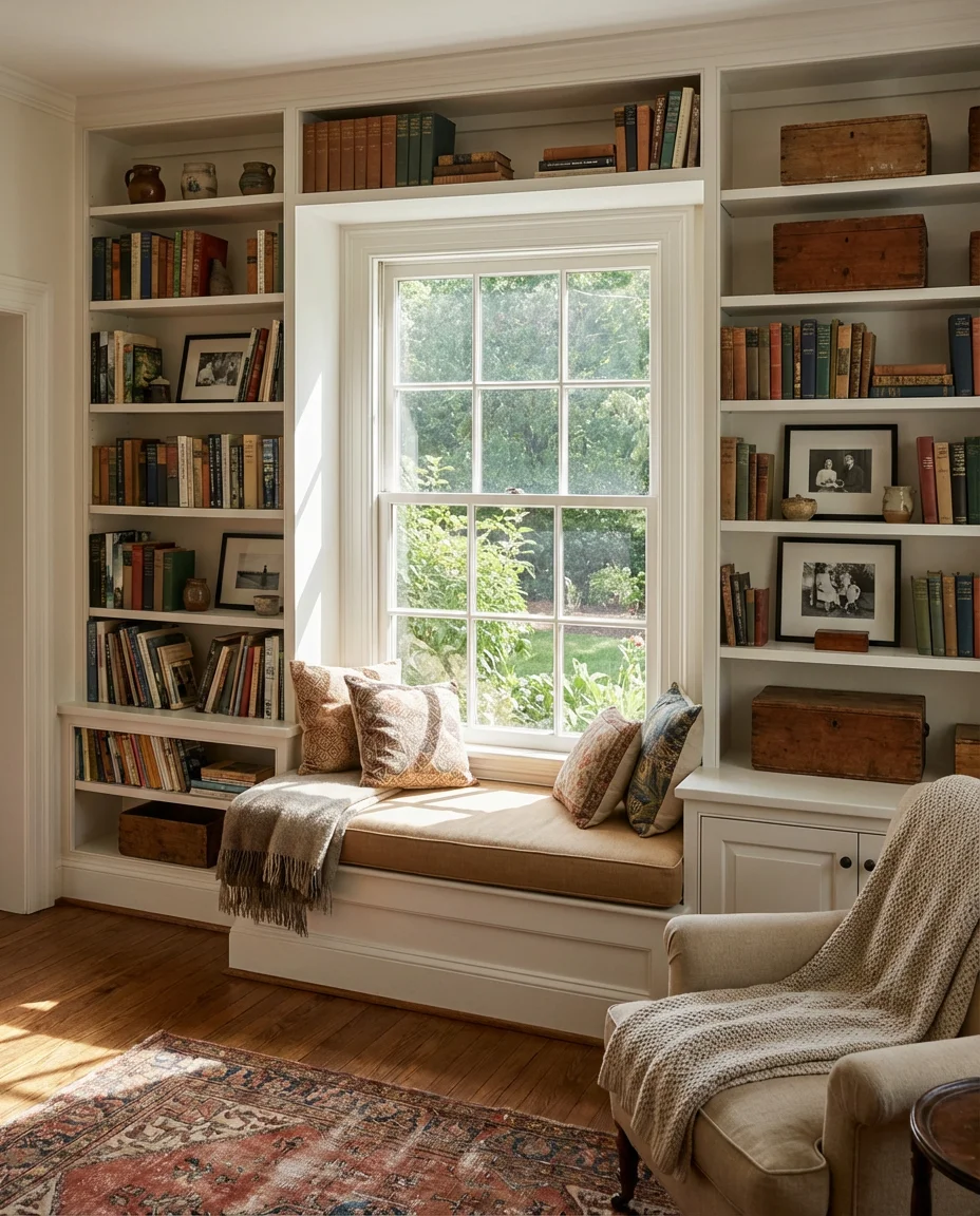 Built-In Bookshelves Around a Window 1