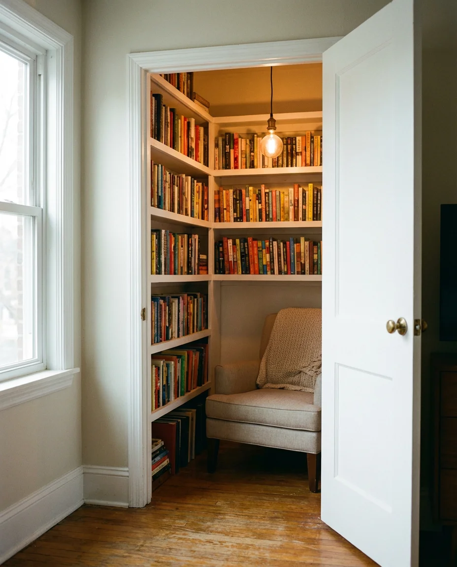 Closet Converted into a Mini Home Library 1