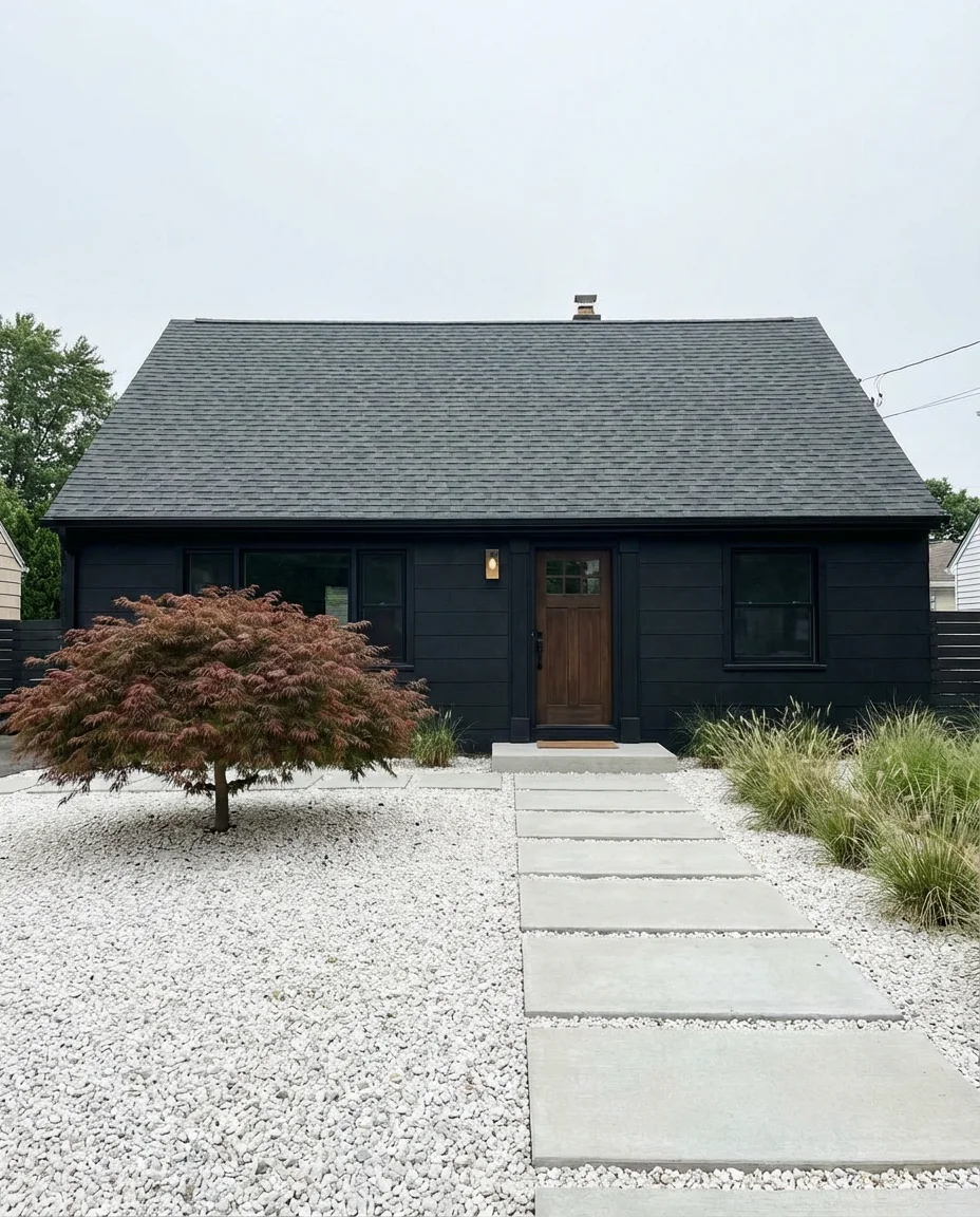 Contemporary Black Exterior With Minimalist Landscaping 1