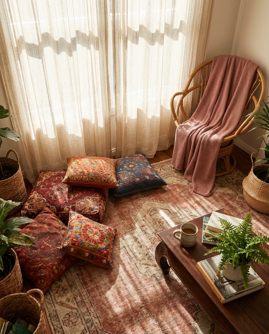 Cozy Bohemian Reading Nook Sunroom 2