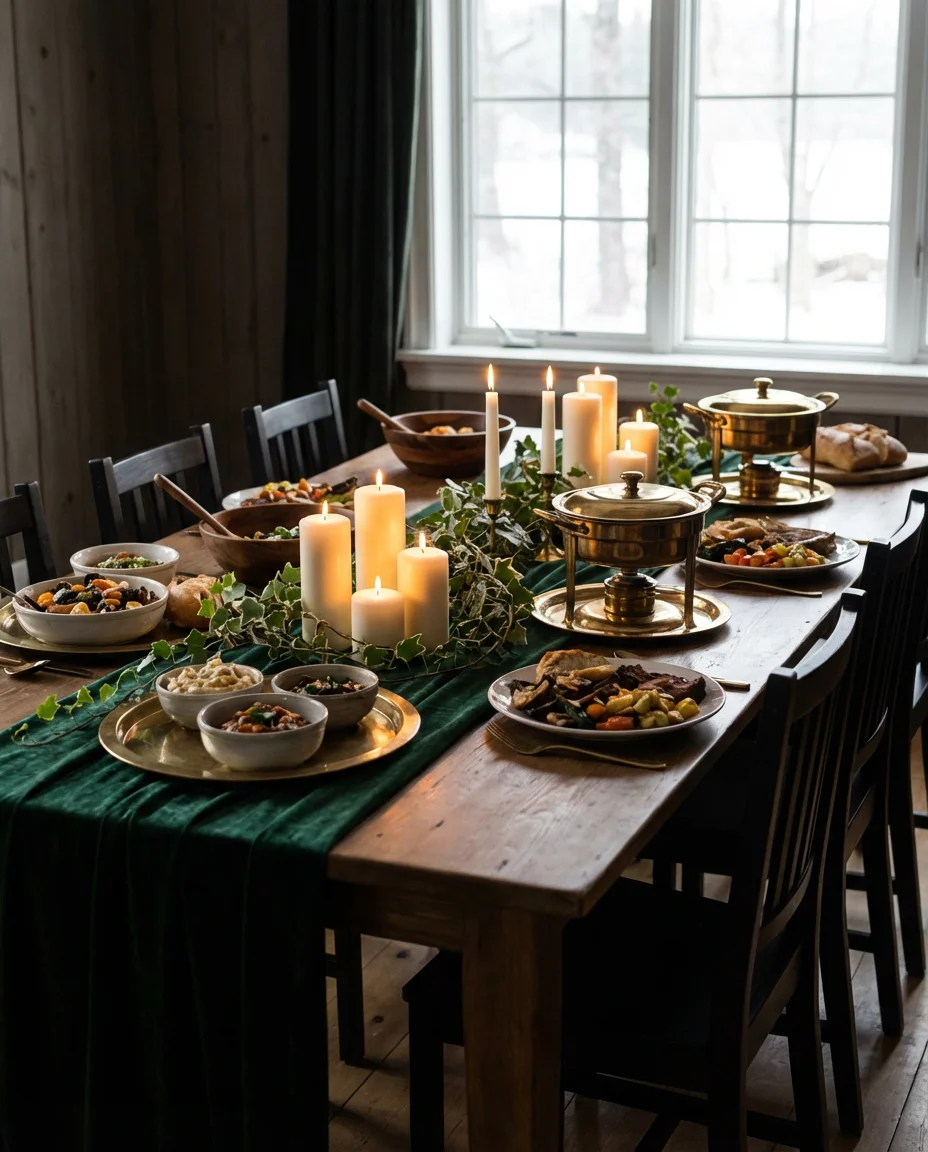 Cozy Winter Dinner Buffet with Candlelight and Velvet 1