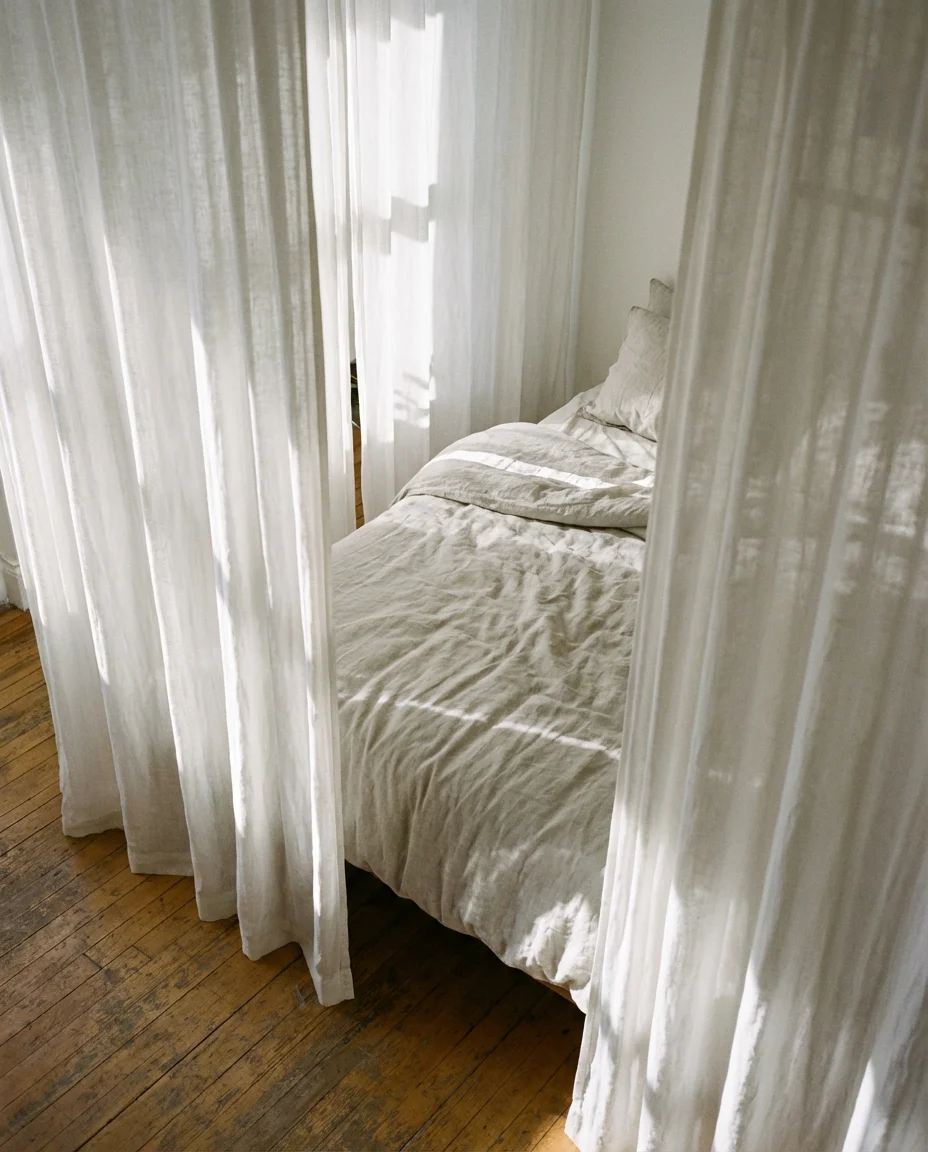 Curtains as Room Dividers in a Studio Bedroom 2