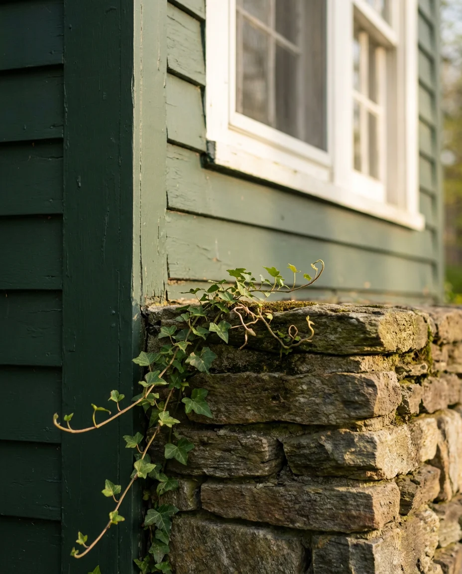 Dark Green Siding With Stone Accents 2