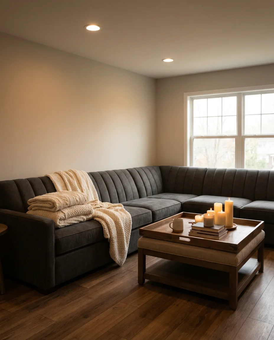 Dark Grey Sectional in a Cozy Family Room 1