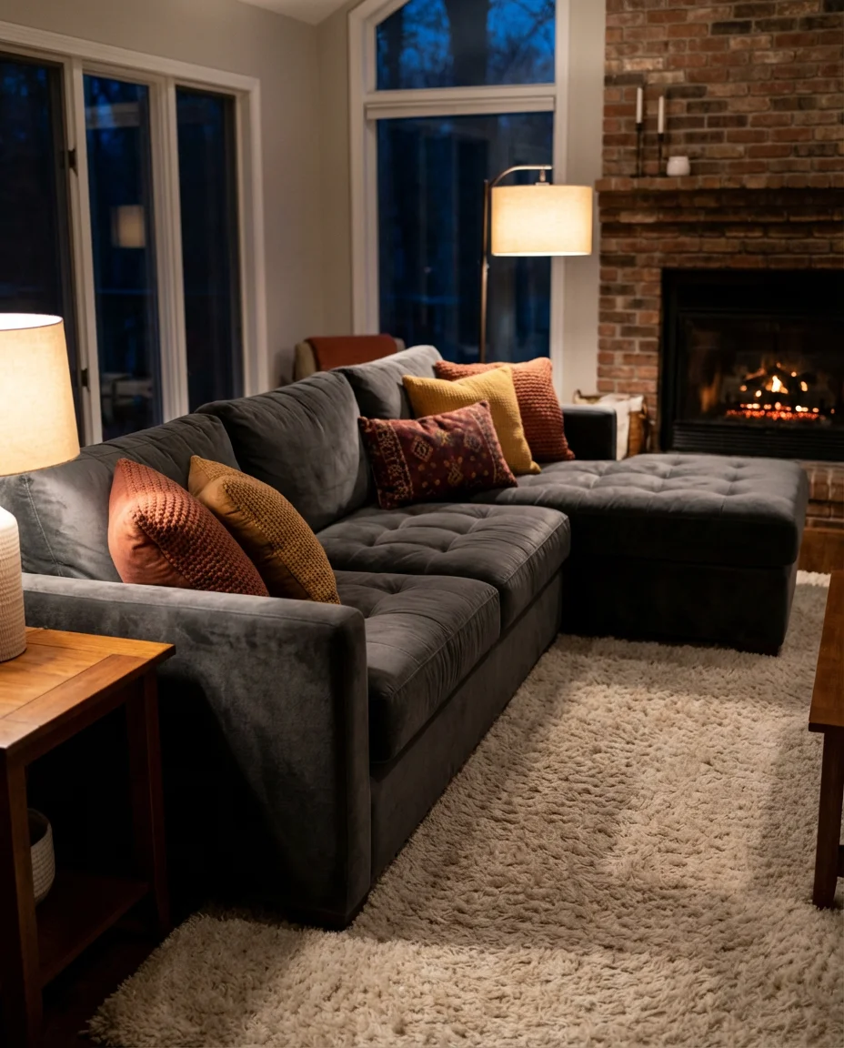 Dark Grey Sectional in a Cozy Family Room 2