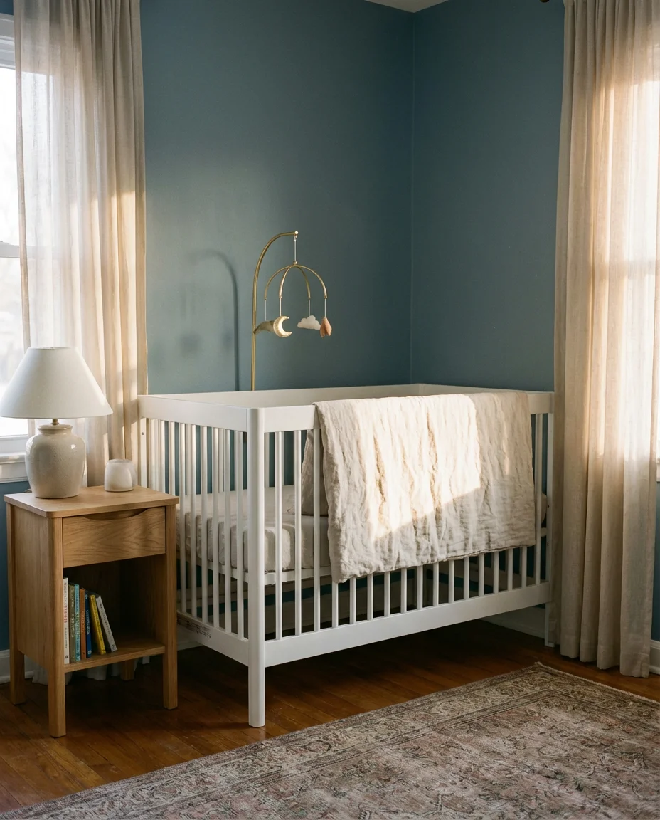 Dusty Blue Nursery With Gold Accents 2