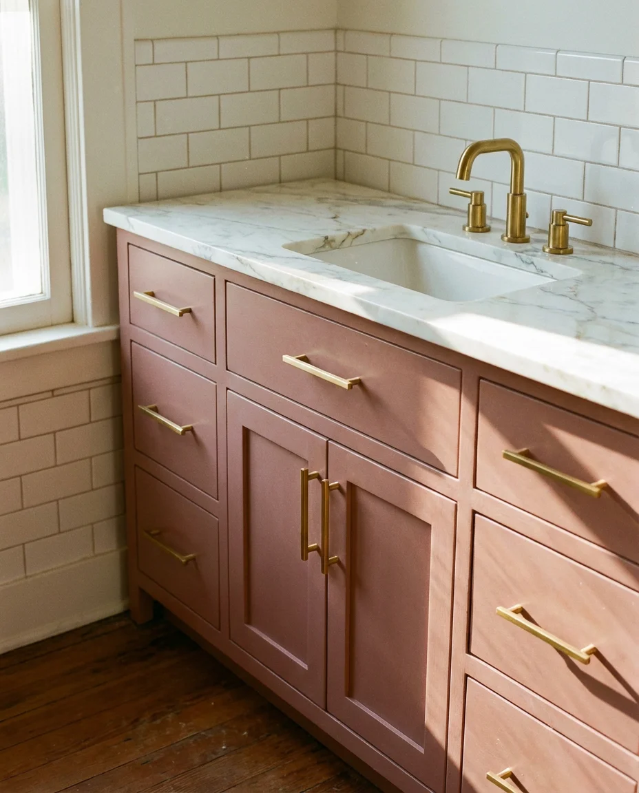 Dusty Rose Vanity With Marble Countertops 1