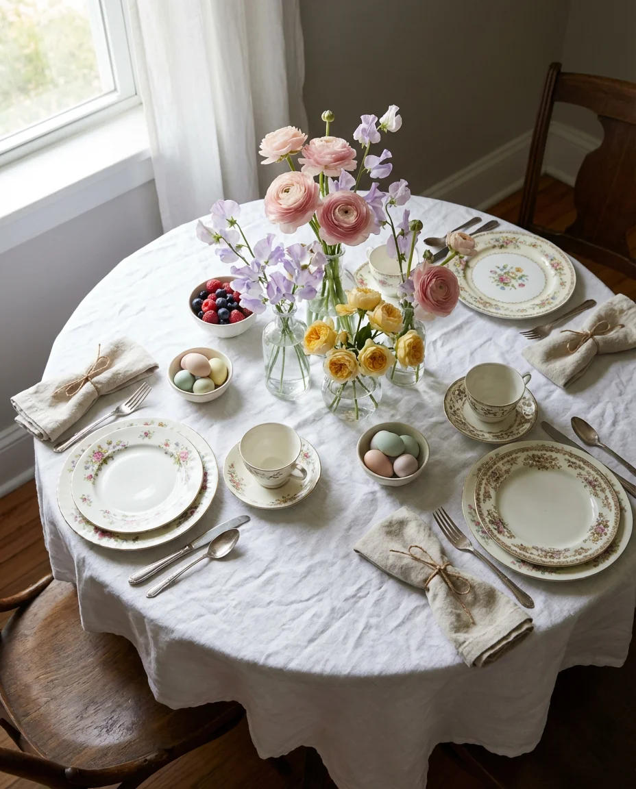 Easter Brunch Table with Pastel Blooms 1