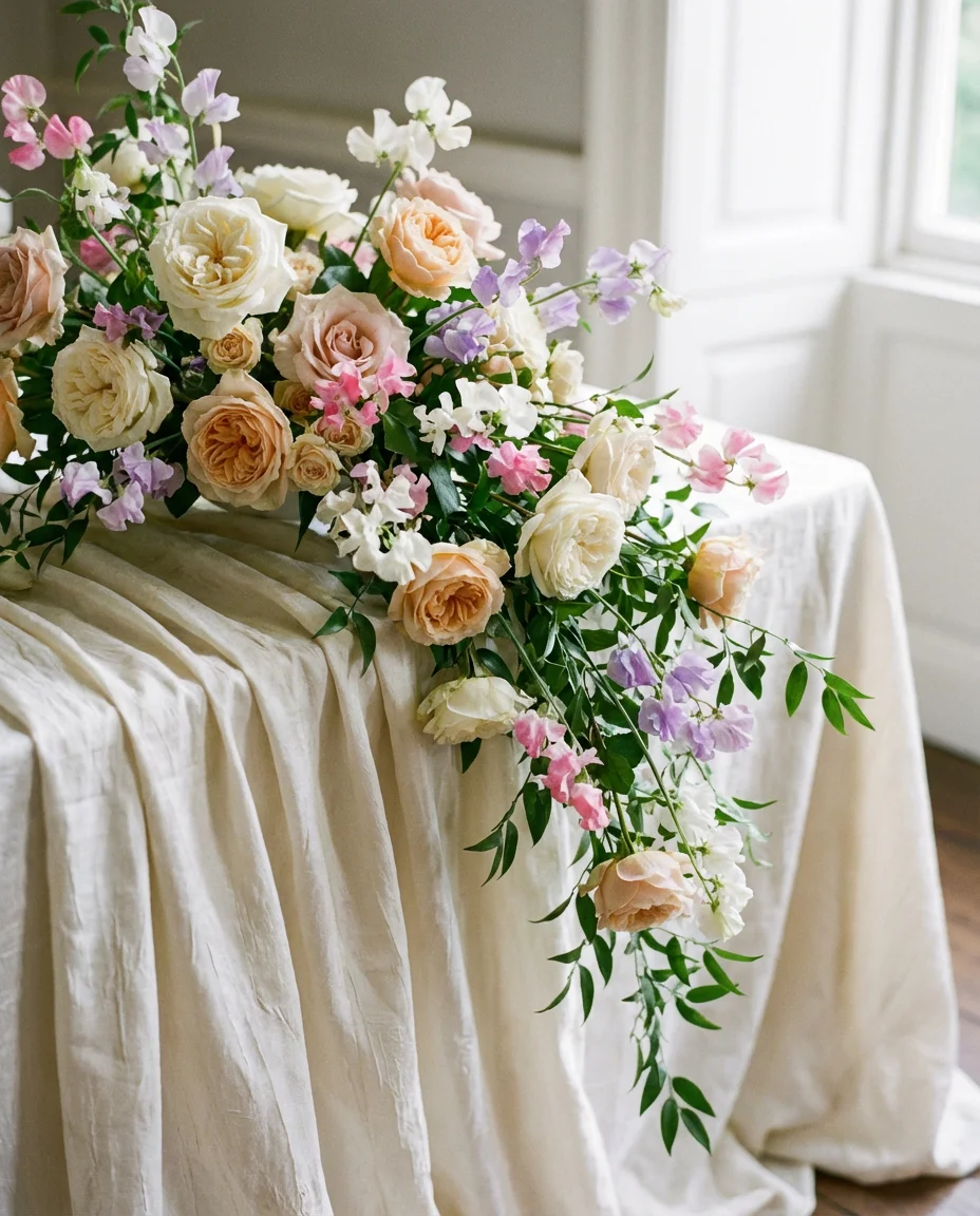 Elegant Wedding Buffet with Draping and Florals 2