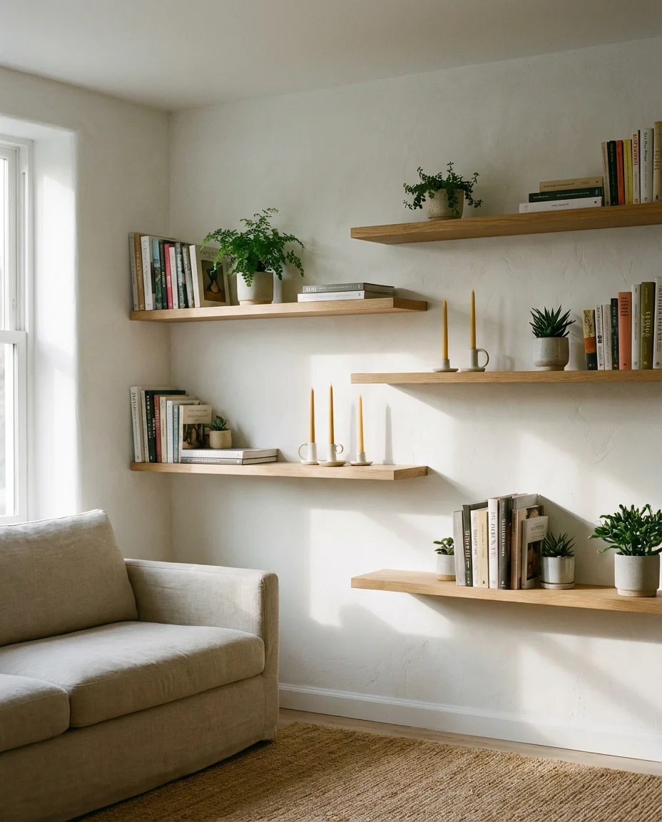 Floating Wall Shelves in Unexpected Rooms 1