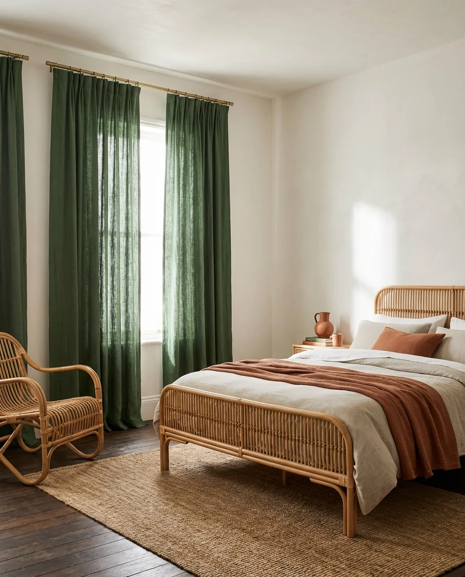 Forest Green Curtains for an Earthy Bedroom 1