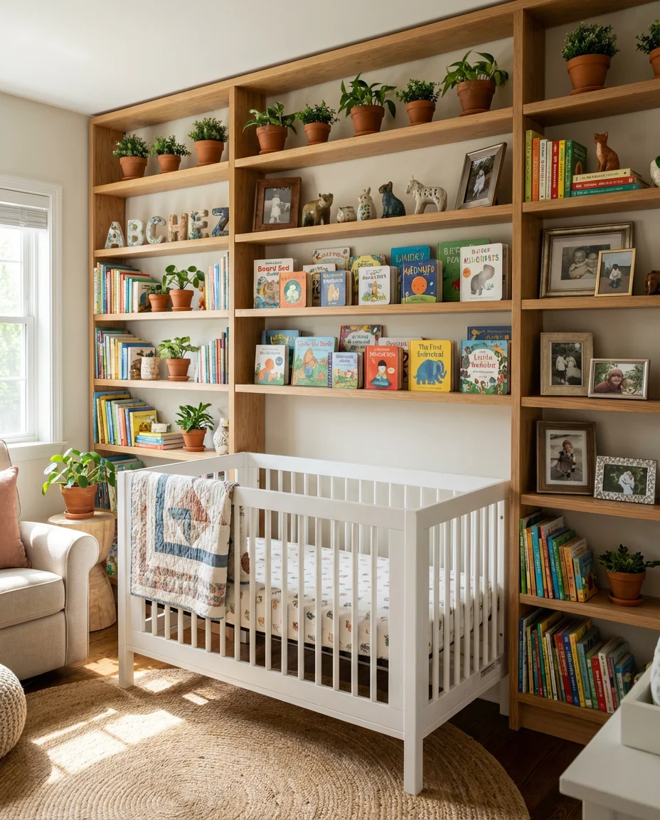 Full Bookshelf Wall for a Literary Nursery 1