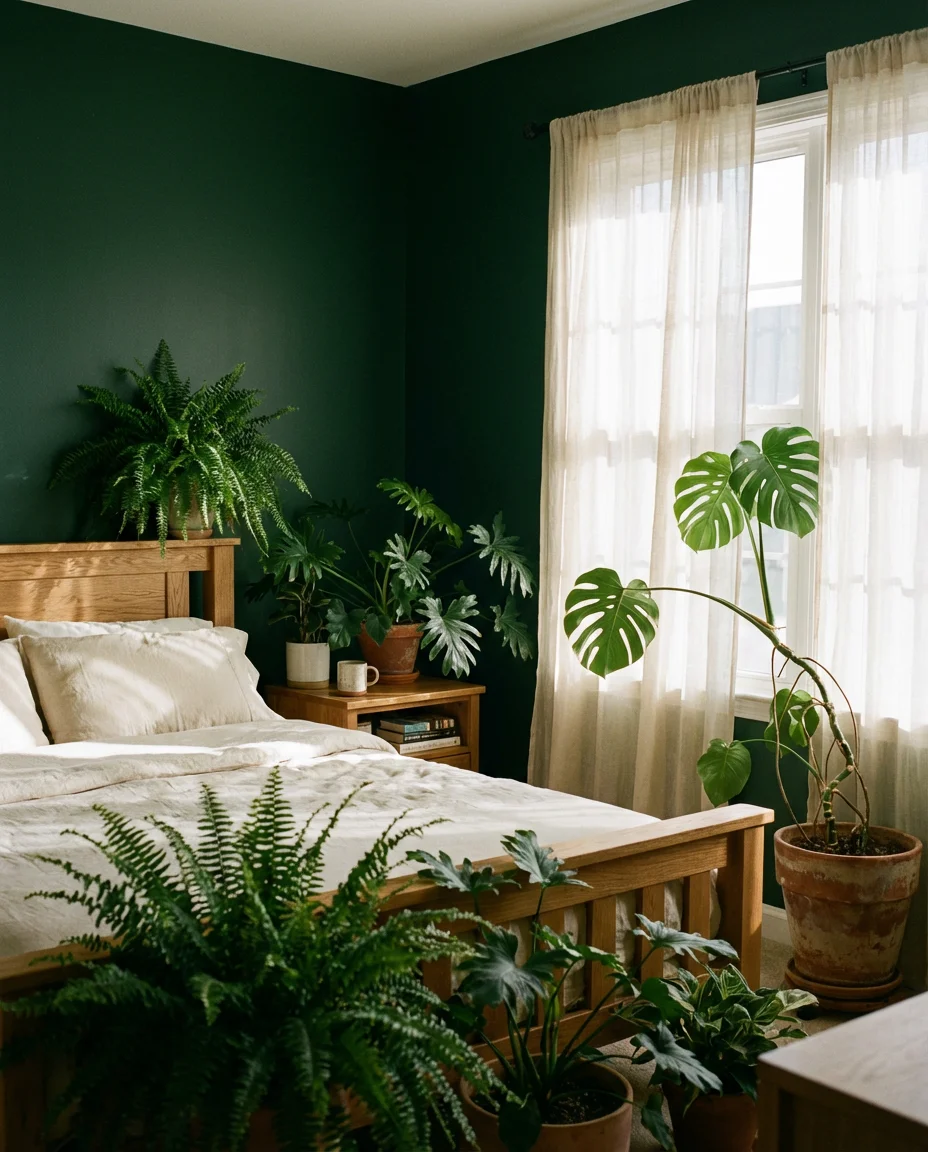 Green Bedroom With Botanical and Biophilic Touches 1