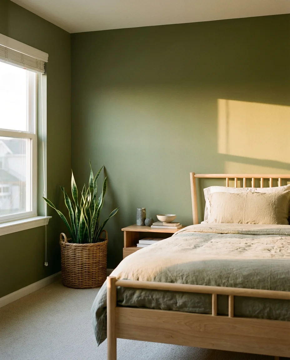 Green Bedroom With Botanical and Biophilic Touches 2