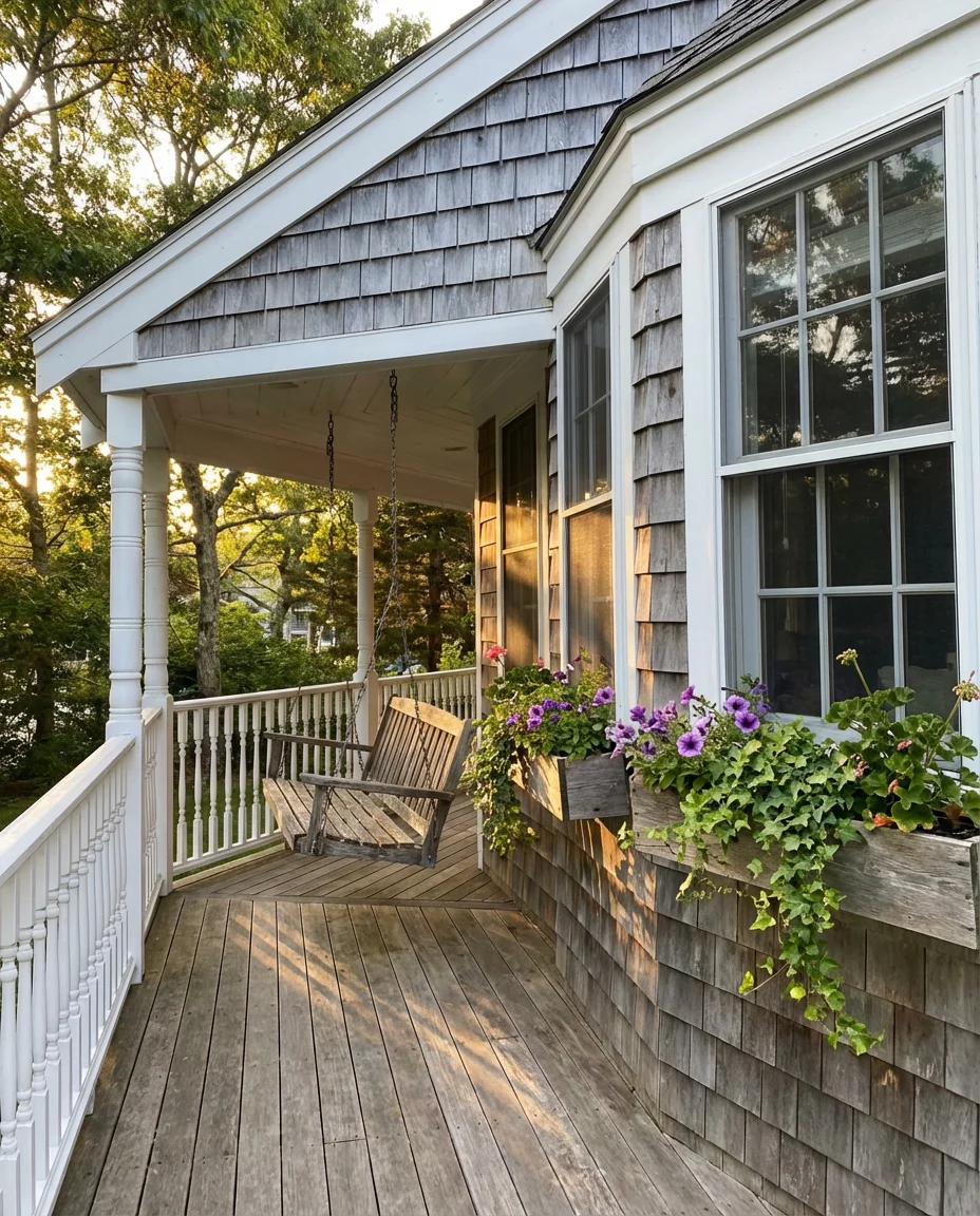 Grey Weathered Shingles With a Wraparound Porch 2
