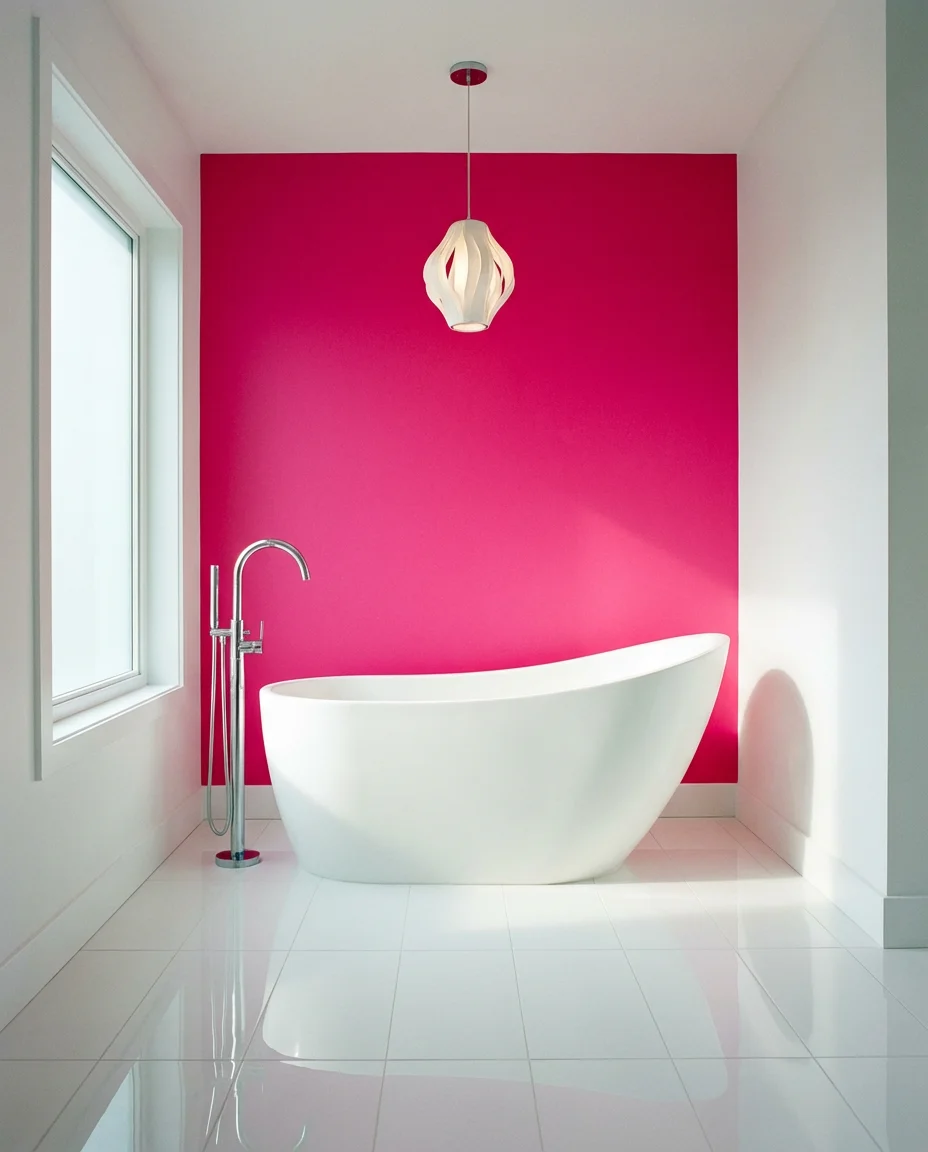Hot Pink Statement Wall Behind the Tub 1