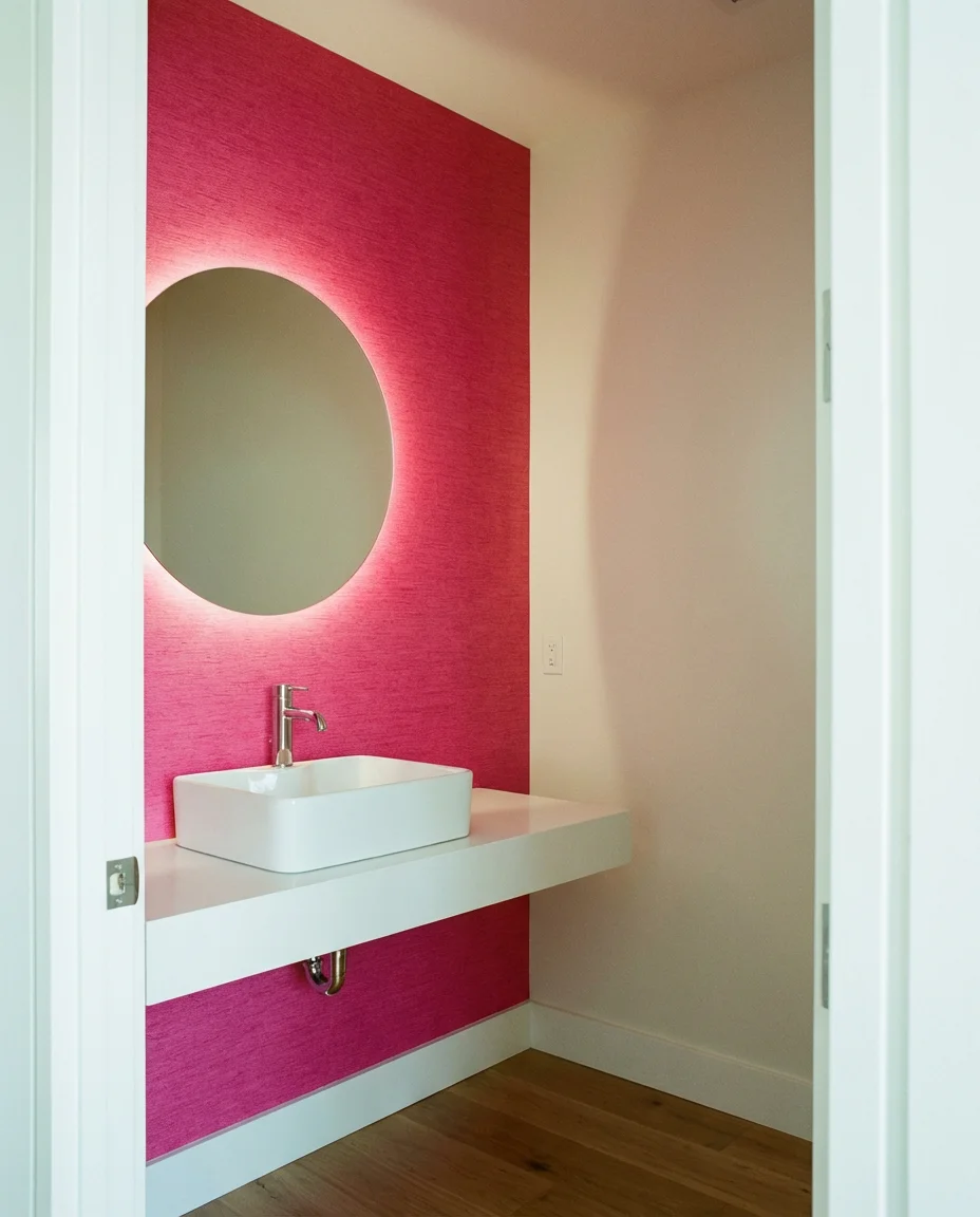 Hot Pink Statement Wall Behind the Tub 2