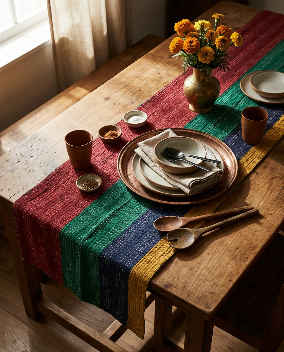Indian Home Dining Table with Vibrant Textiles 2