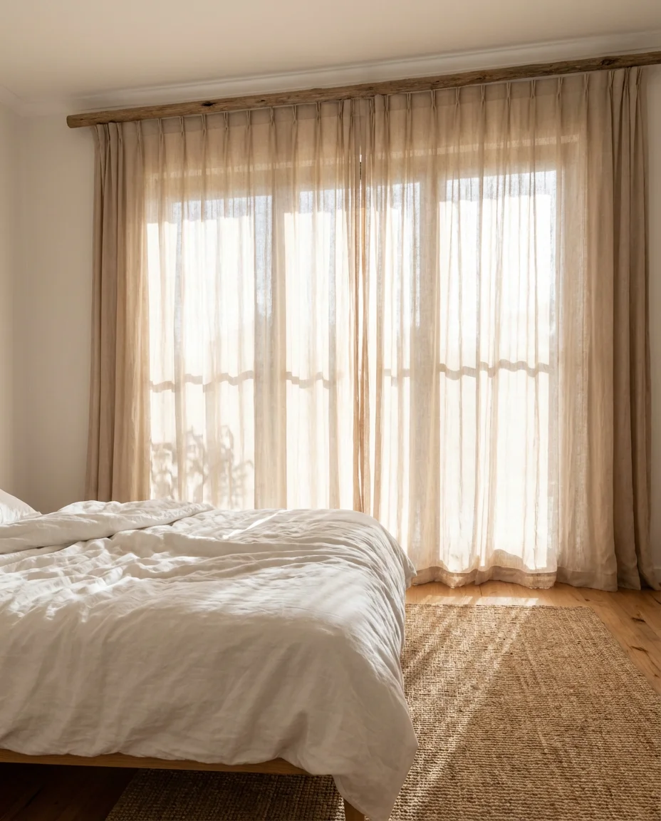 Linen Drapes for a Soft Neutral Bedroom 1