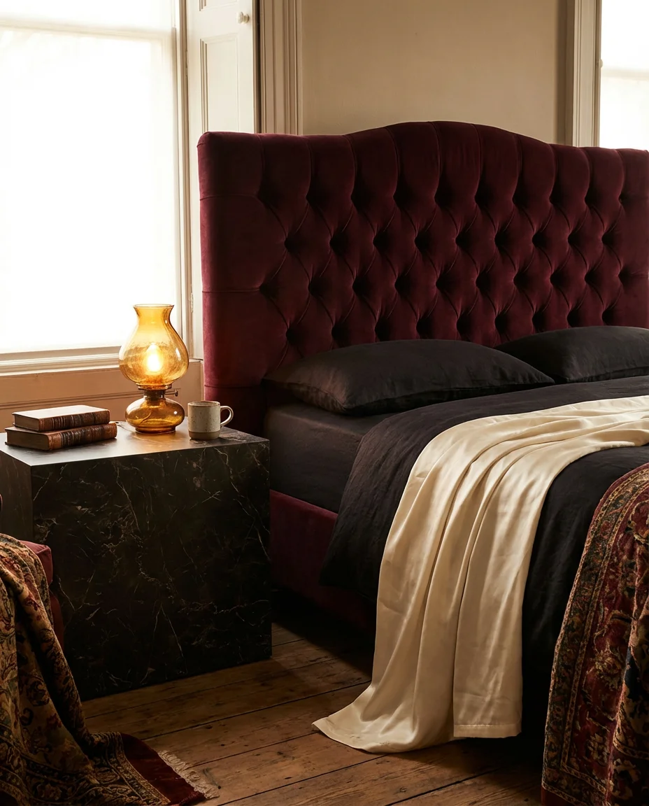 Luxurious Velvet Headboard as the Focal Point 2