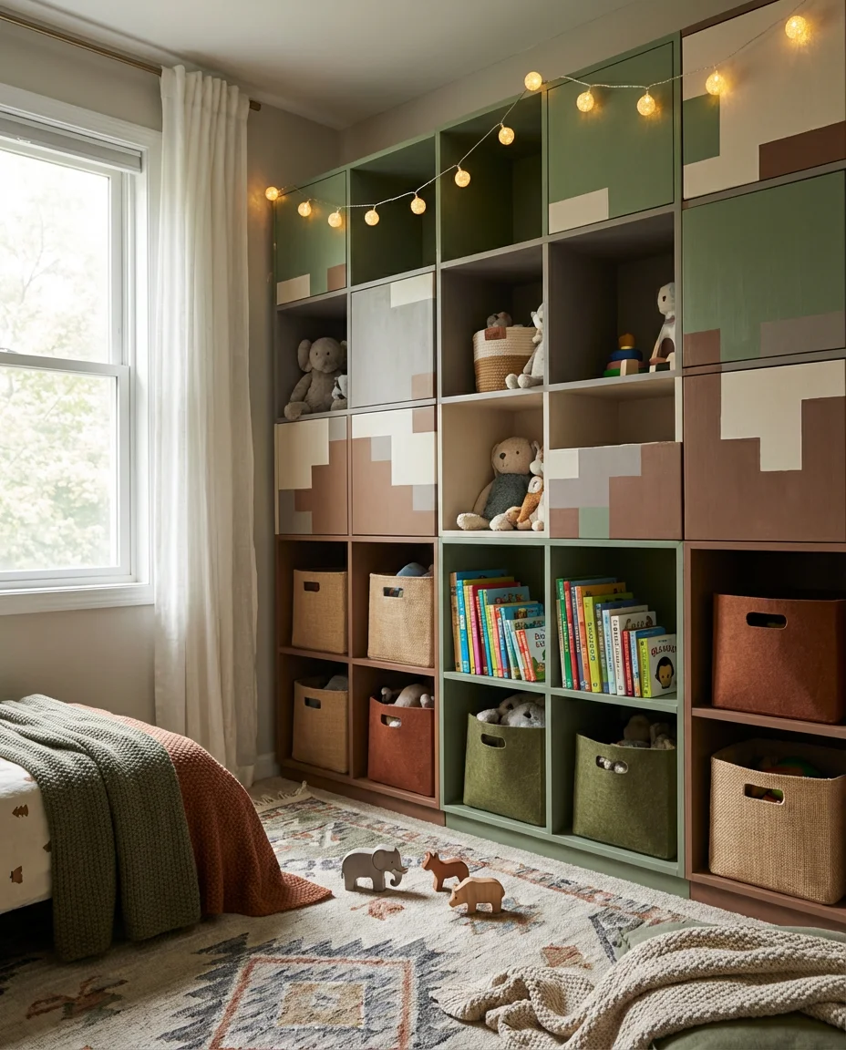 Minecraft-Inspired Storage Walls for Kids Rooms 1
