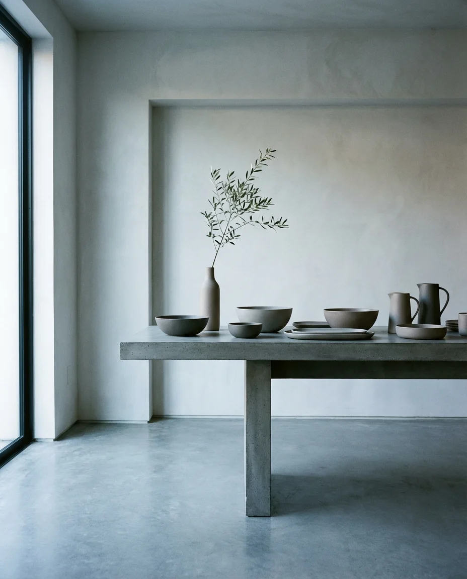 Modern Minimalist Buffet with Concrete and Greenery 1