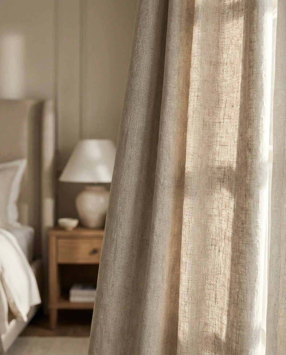 Neutral Greige Curtains for an Elegant Primary-Bedroom 2