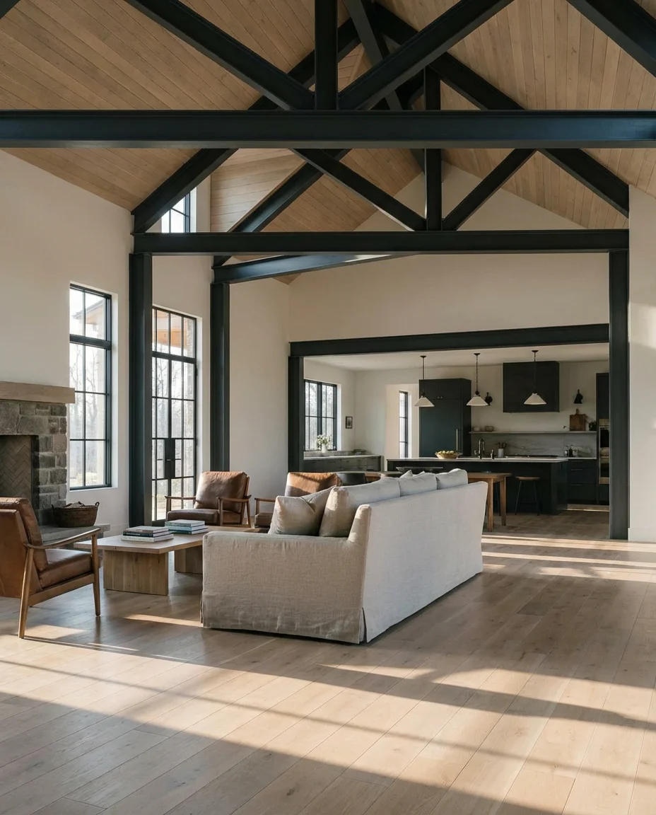 Open-Concept Modern Interior With Exposed Beams 1