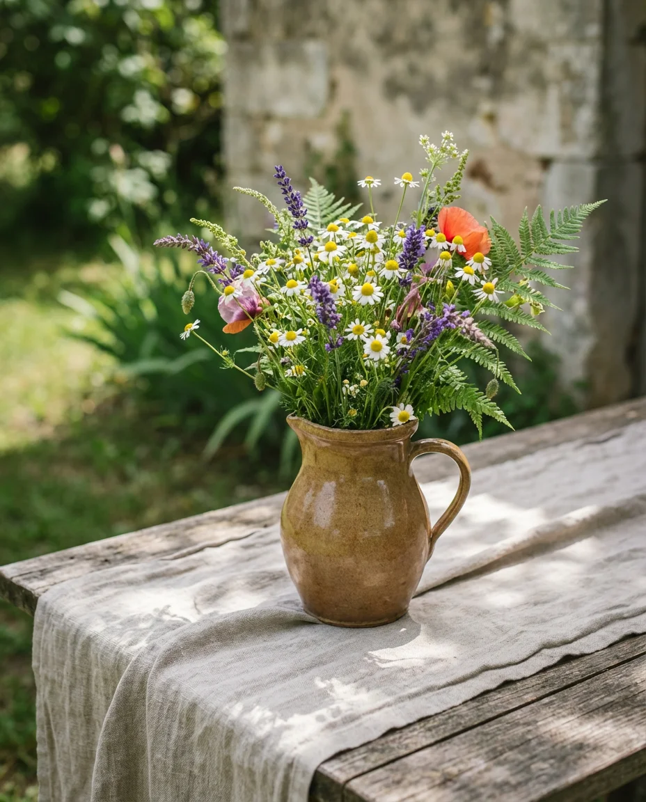 Outdoor Garden Party Buffet with Wildflower Arrangements 2