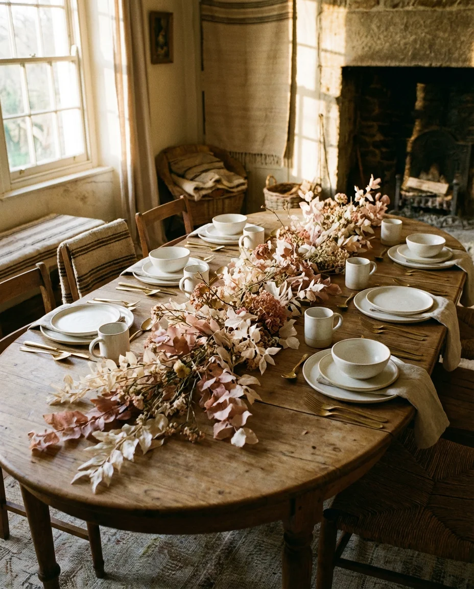 Oval Table Decor with an Asymmetric Floral Runner 2