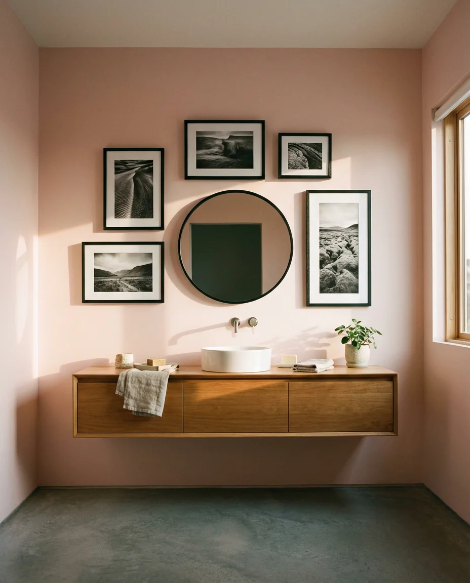 Pink Bathroom With Black and White Photography 2