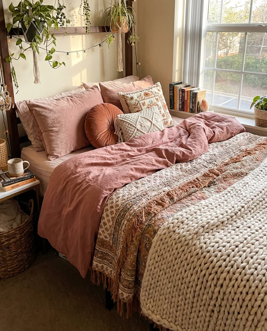 Pink Boho Maximalist Bedding Stack 1