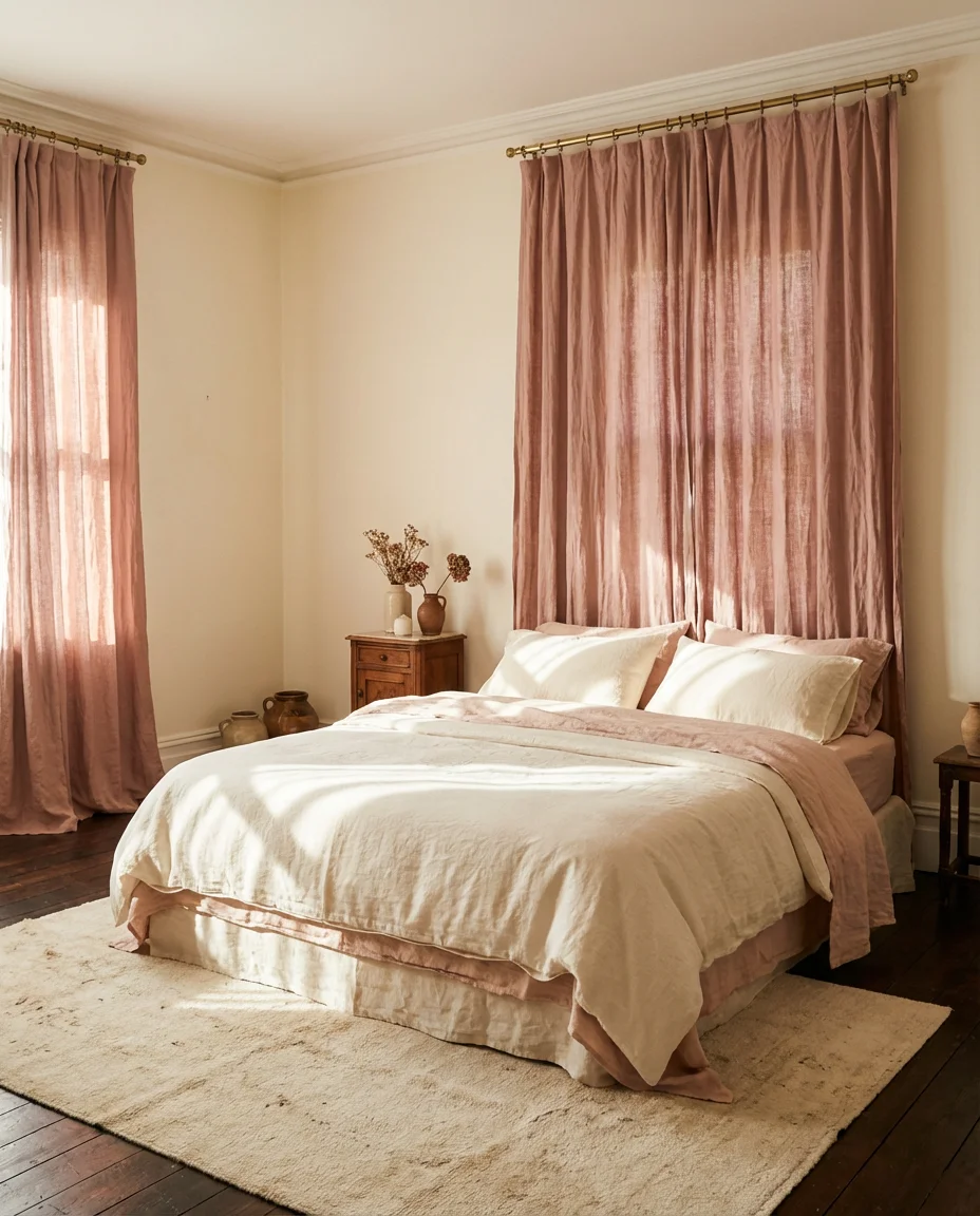 Pink Curtains for a Soft Romantic Bedroom 1