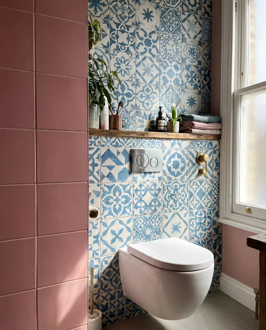 Pink and Blue Maximalist Tile Bathroom 2